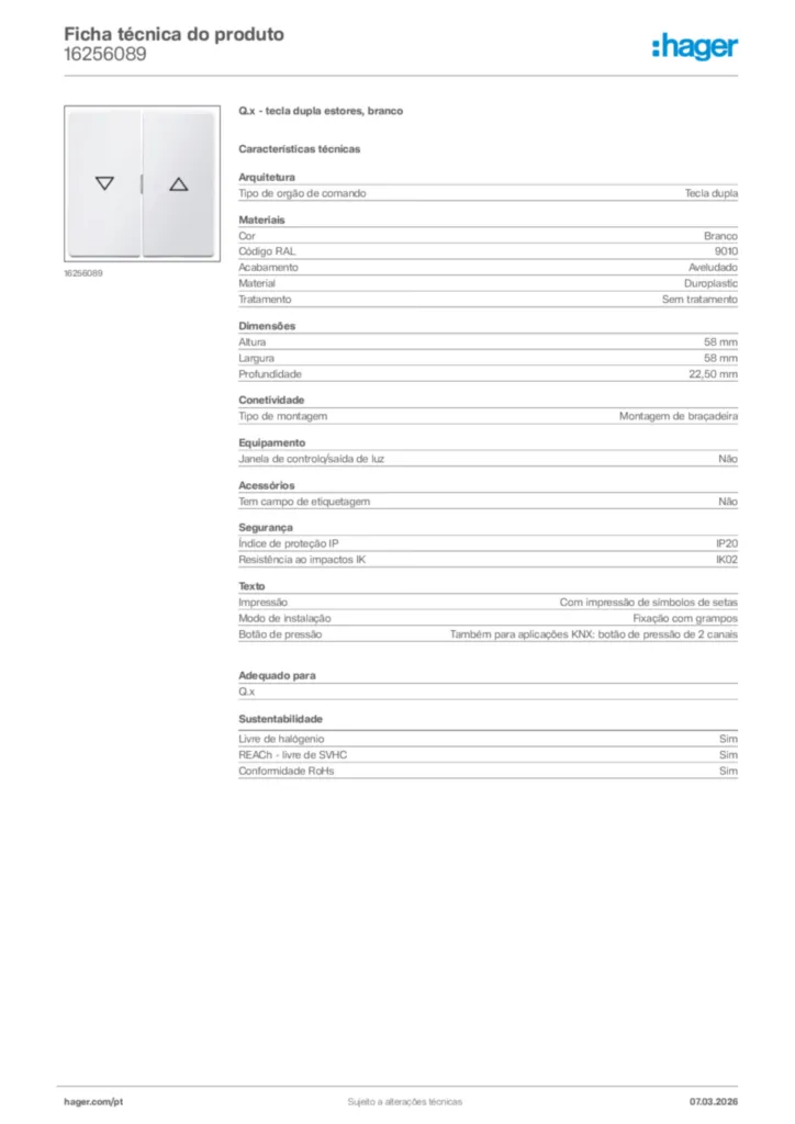 Imagem Hager Ficha técnica do produto 16256089 | Hager Portugal