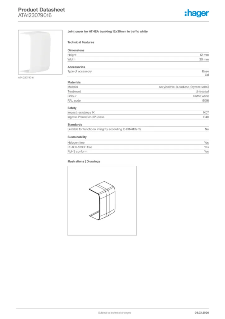 Image Hager Product data sheet ATA123079016  | Hager Africa