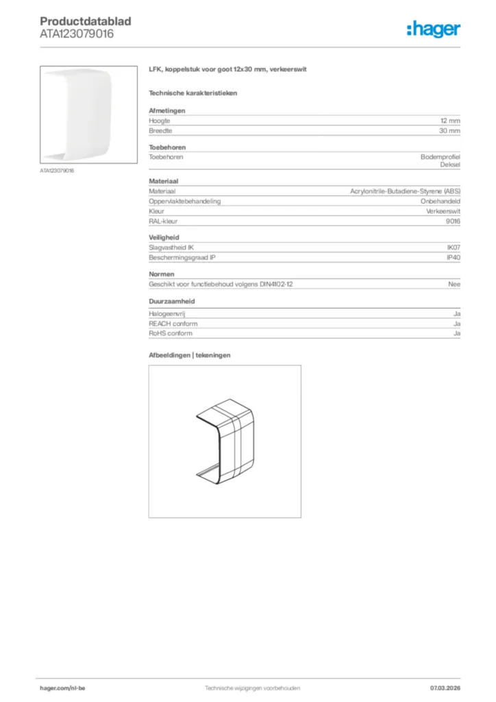 Afbeelding Hager Productdatablad ATA123079016 | Hager Belgium