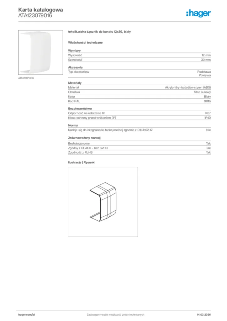 Zdjęcie Hager Karta katalogowa ATA123079016 | Hager Polska