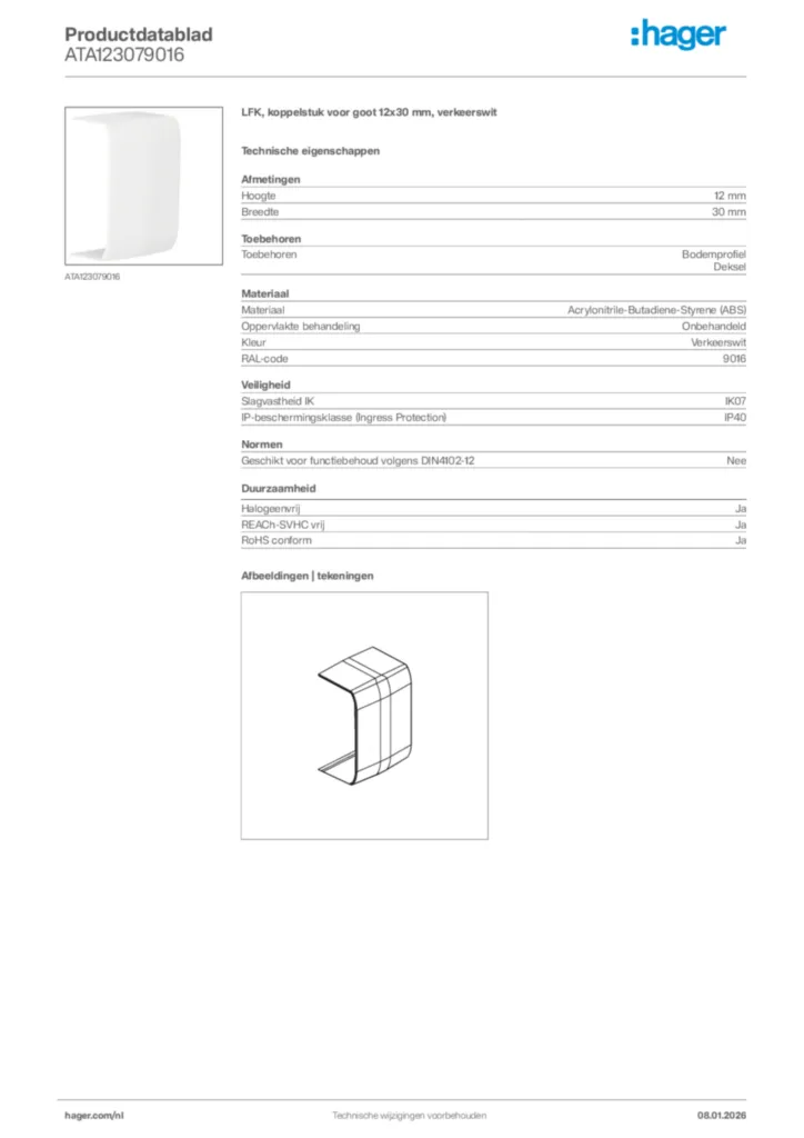 Afbeelding Hager Productdatablad ATA123079016 | Hager Nederland
