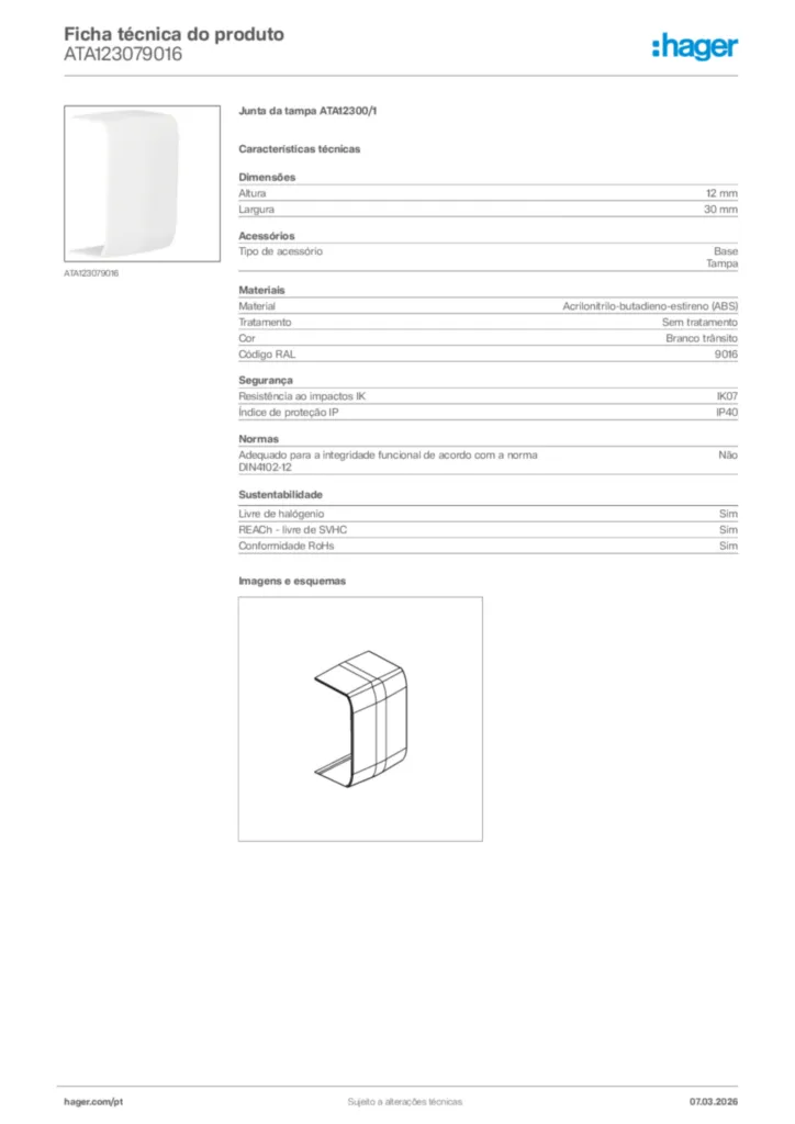 Imagem Hager Ficha técnica do produto ATA123079016 | Hager Portugal