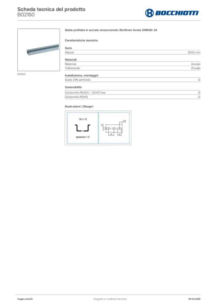Immagine Bocchiotti Scheda tecnica del prodotto B02150 | Hager Italia