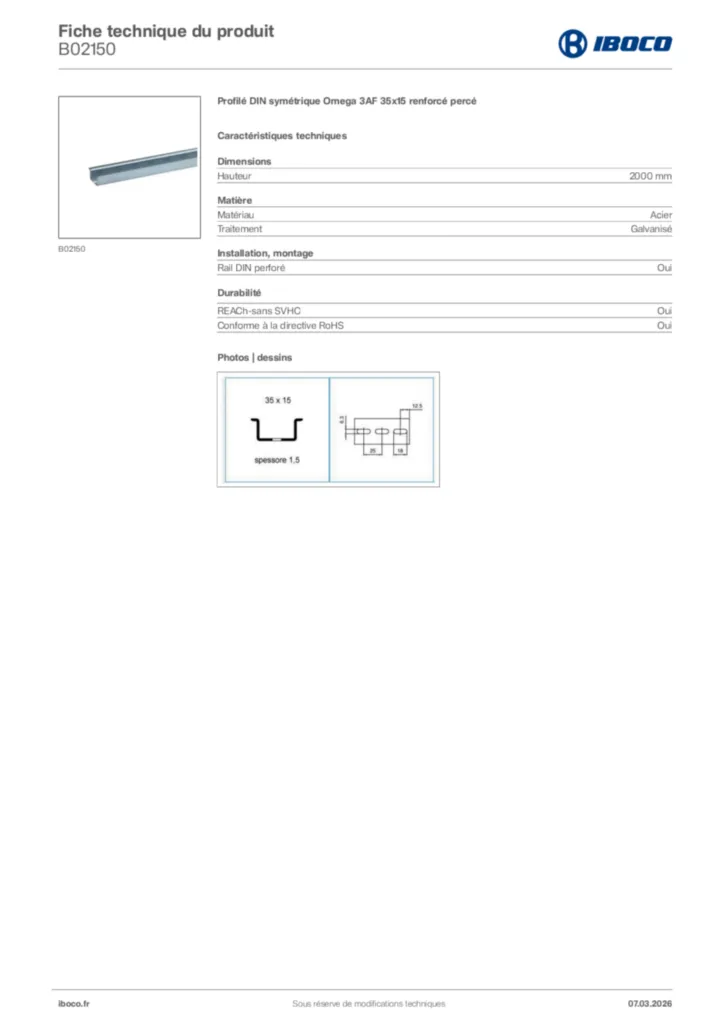 Image Iboco Fiche technique du produit B02150 | Hager France