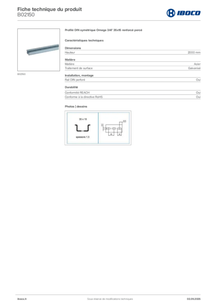 Image Iboco Fiche technique du produit B02150 | Hager France