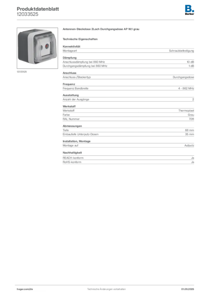 Berker Produktdatenblatt 12033525