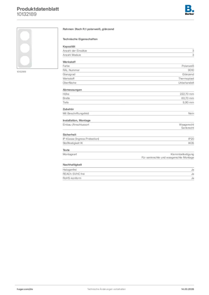 Bild Berker Produktdatenblatt 10132189 | Hager Deutschland