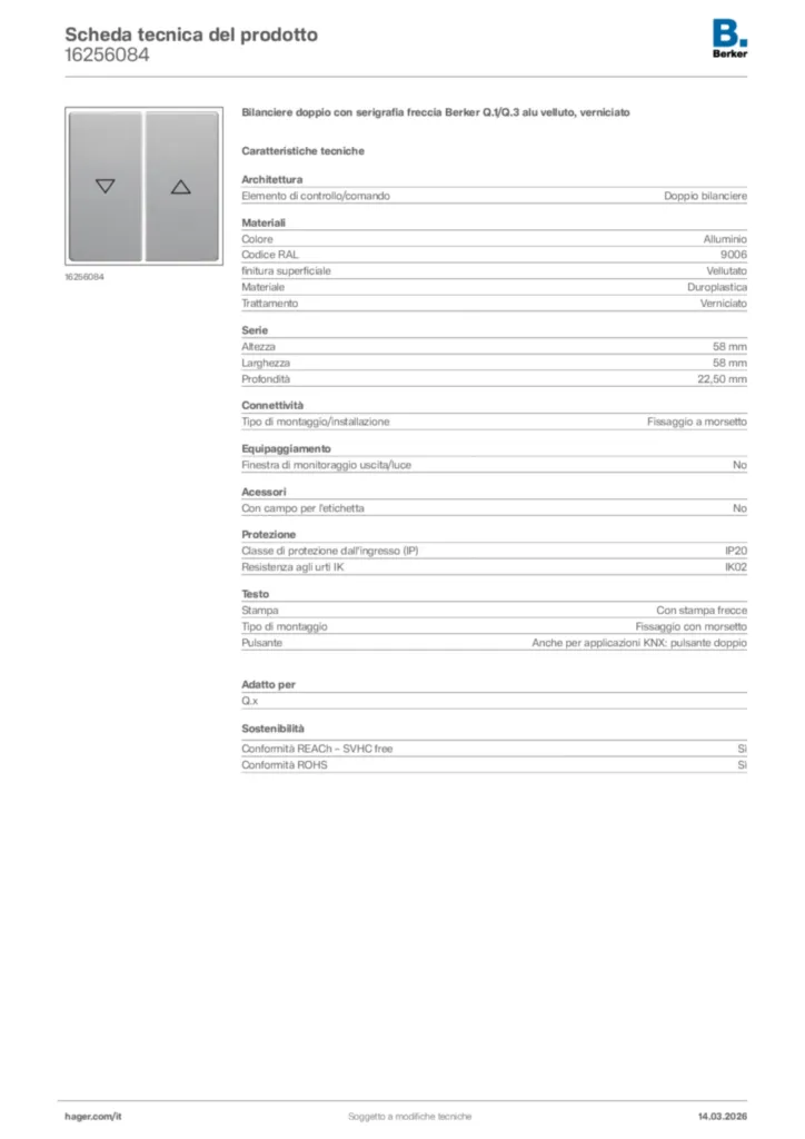 Immagine Berker Scheda tecnica del prodotto 16256084 | Hager Italia