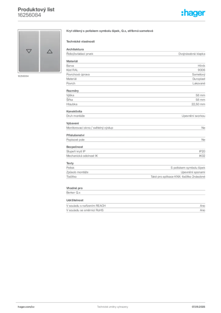 Obrázek Hager Produktový list 16256084 | Hager
