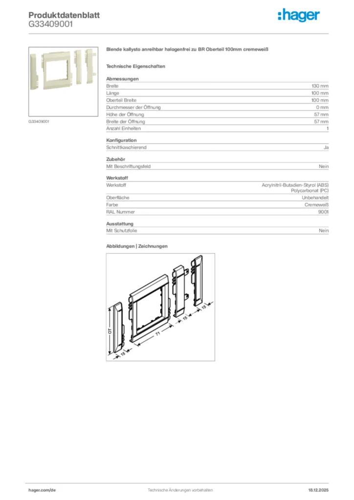 Bild Hager Produktdatenblatt G33409001 | Hager Deutschland