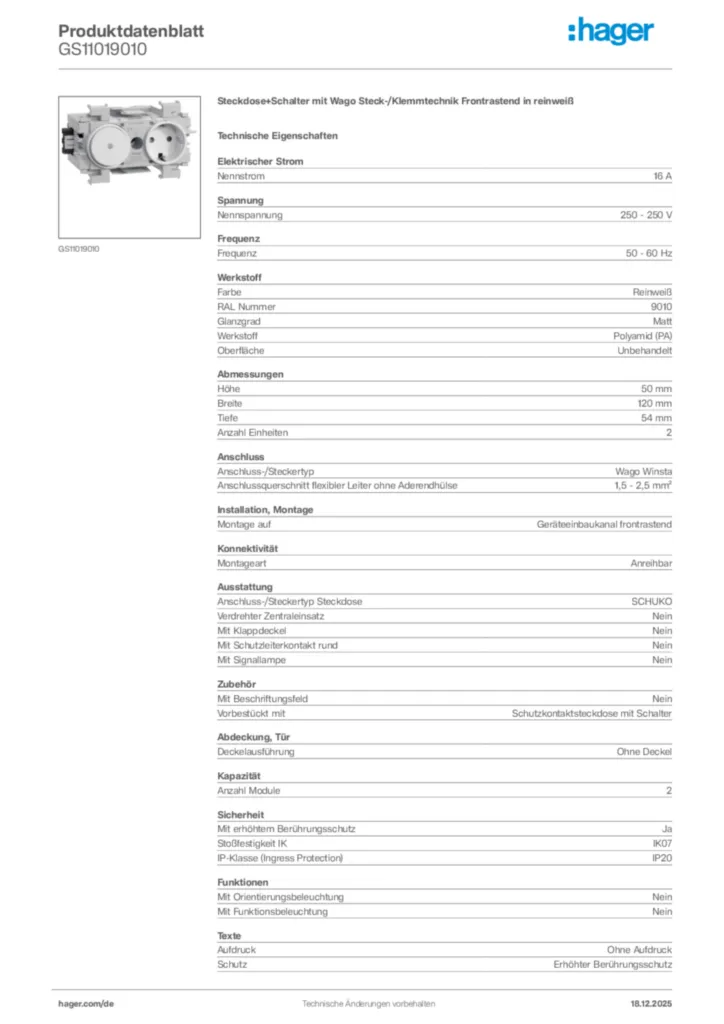 Bild Hager Produktdatenblatt GS11019010 | Hager Deutschland