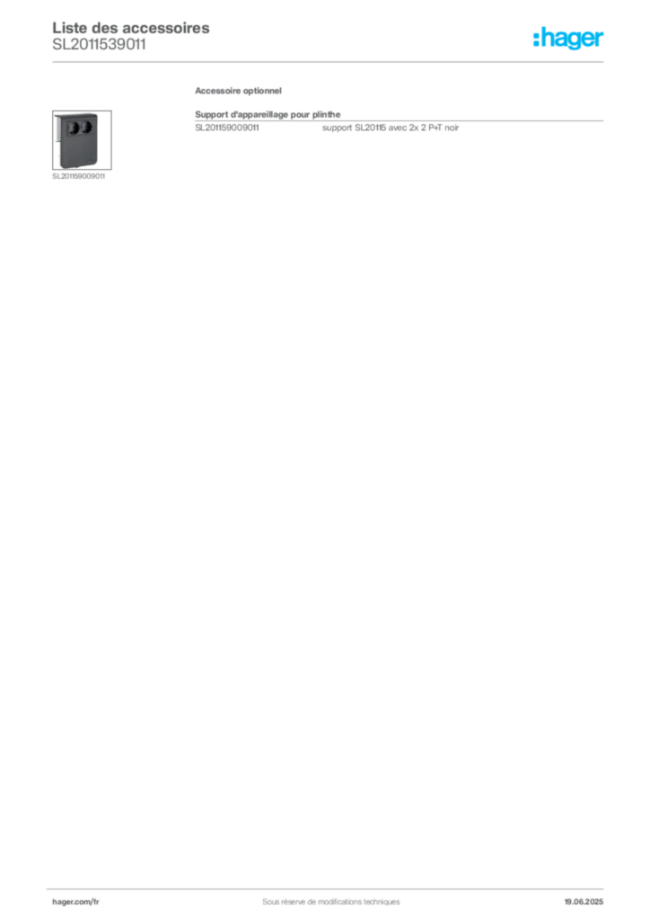Image Hager Fiche technique du produit SL2011539011 | Hager France