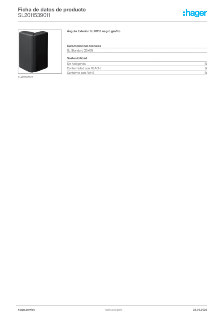 Imagen Hager Ficha de datos de producto SL2011539011 | Hager España