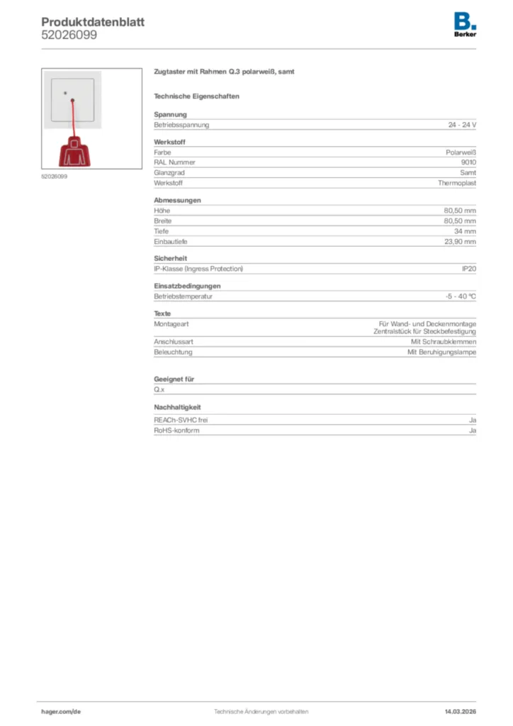 Bild Berker Produktdatenblatt 52026099 | Hager Deutschland