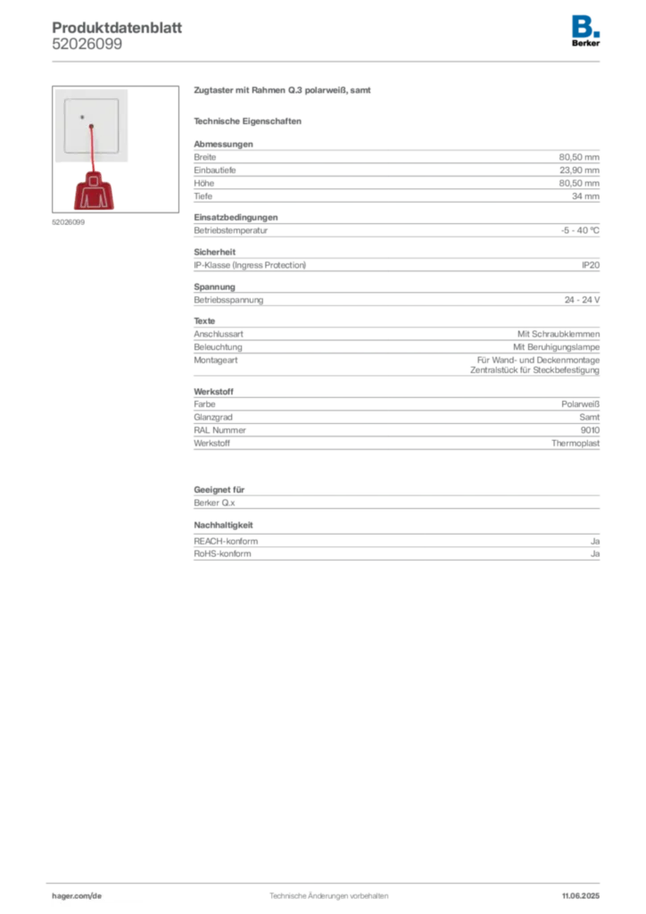 Berker Produktdatenblatt 52026099