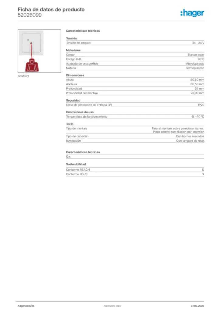 Imagen Hager Ficha de datos de producto 52026099 | Hager España