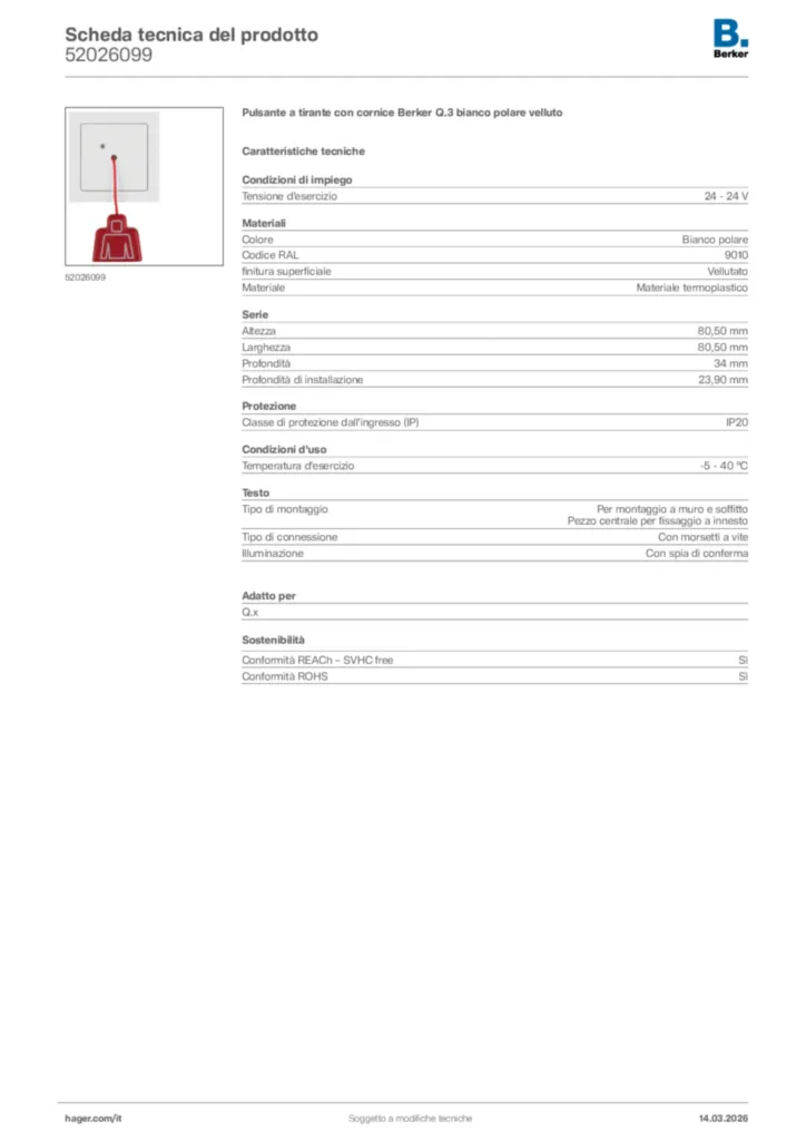 Immagine Berker Scheda tecnica del prodotto 52026099 | Hager Italia