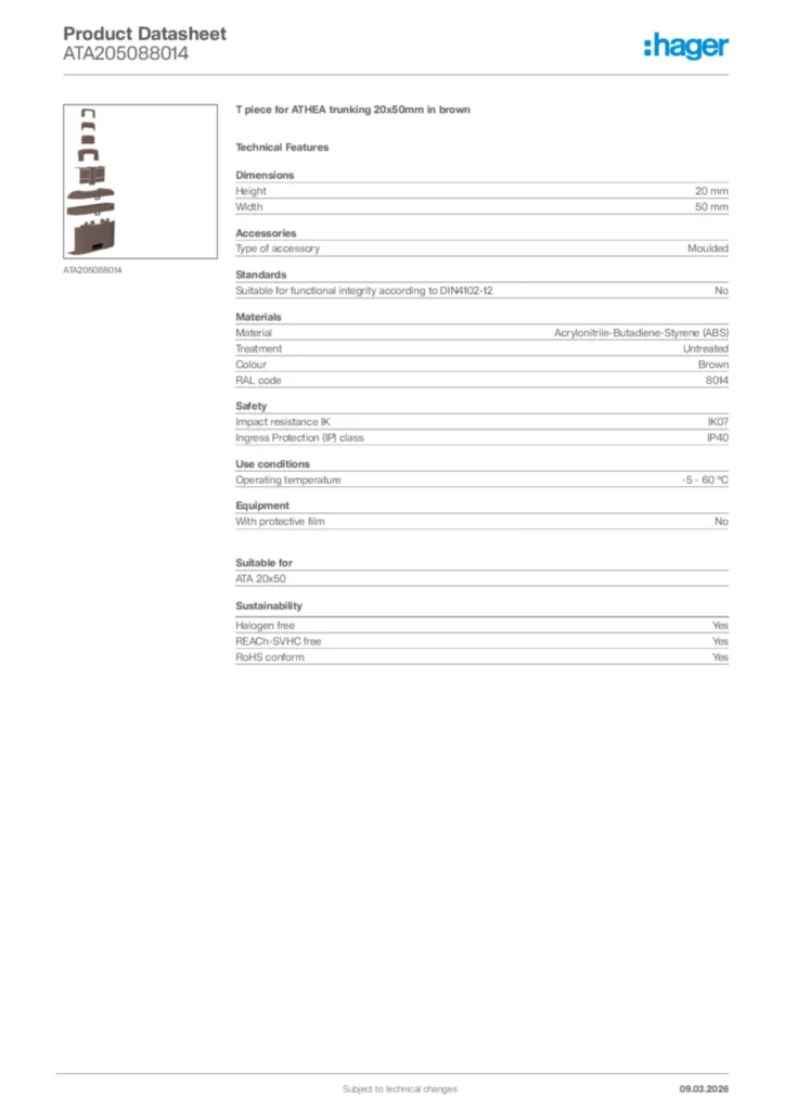 Image Hager Product data sheet ATA205088014  | Hager Africa