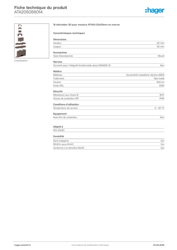 Image Hager Fiche technique du produit ATA205088014 | Hager Afrique