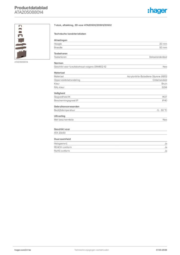 Afbeelding Hager Productdatablad ATA205088014 | Hager Belgium