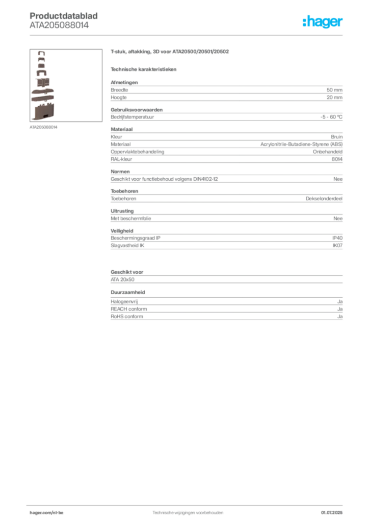 Afbeelding Hager Productdatablad ATA205088014 | Hager Belgium