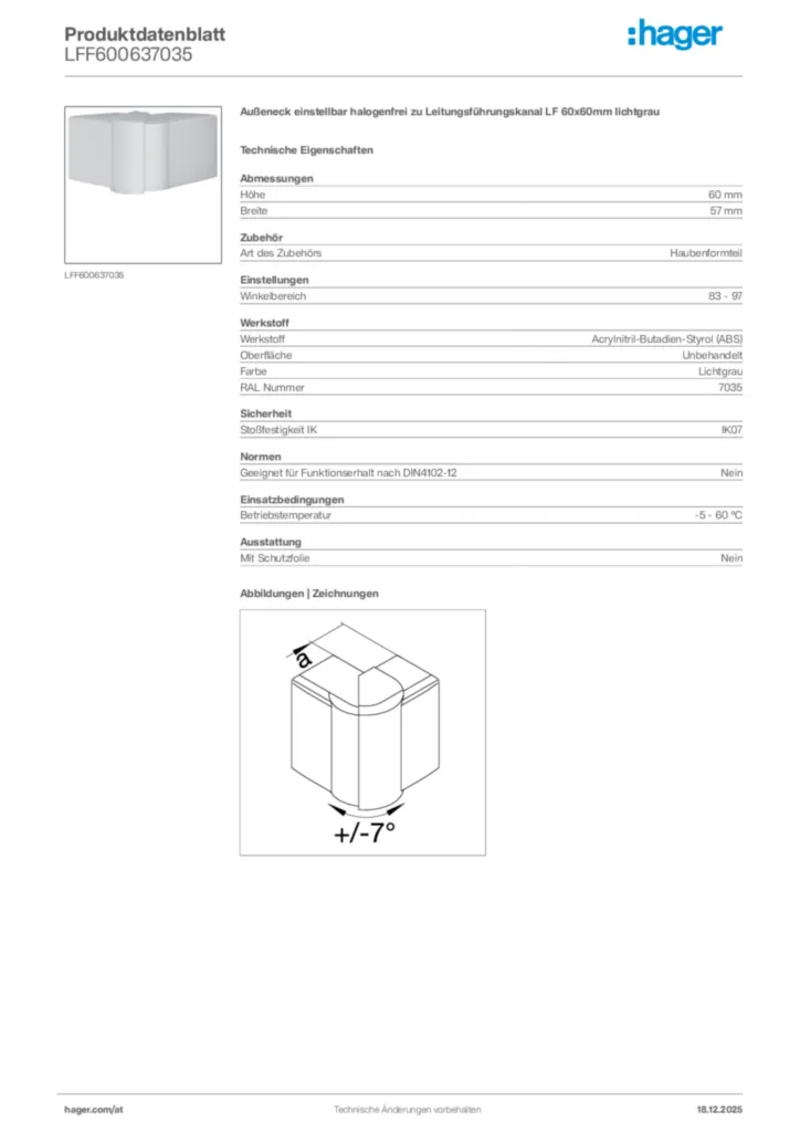 Bild Hager Produktdatenblatt LFF600637035 | Hager Deutschland