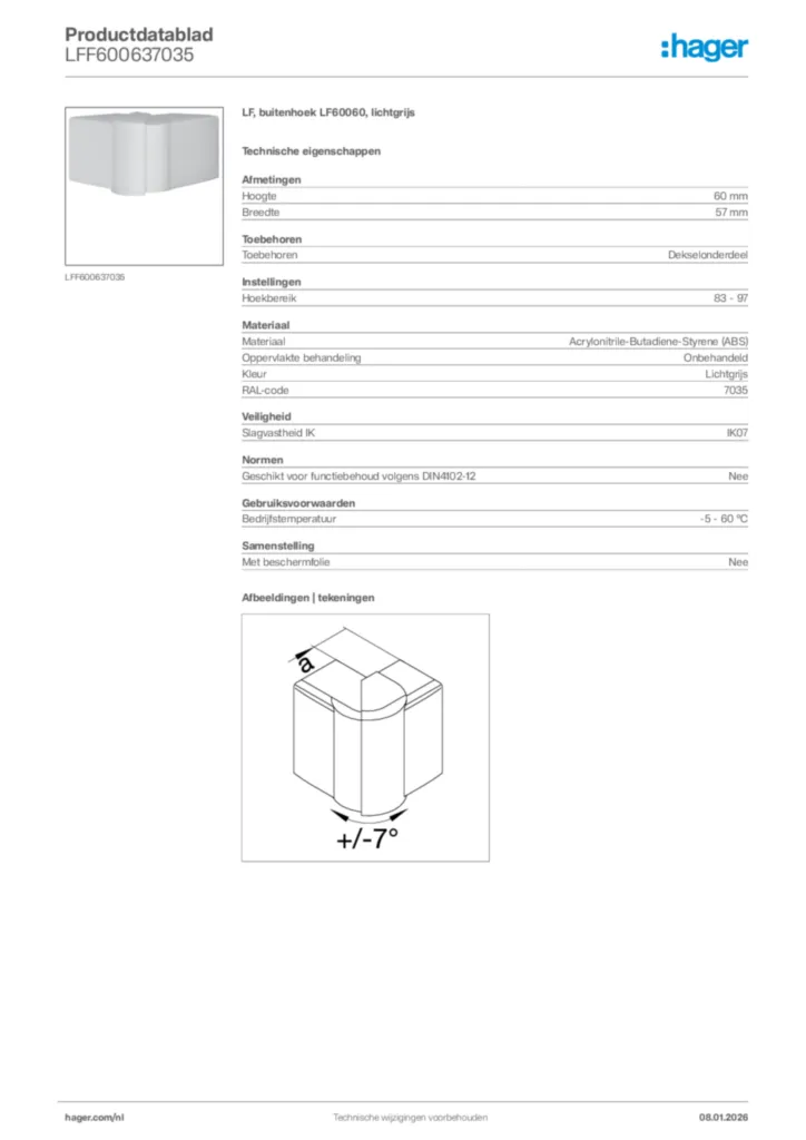 Afbeelding Hager Productdatablad LFF600637035 | Hager Nederland