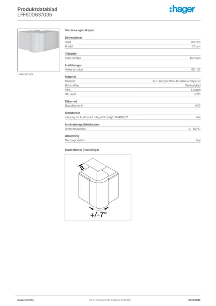 Bild Hager Produktdatablad LFF600637035 | Hager Sverige