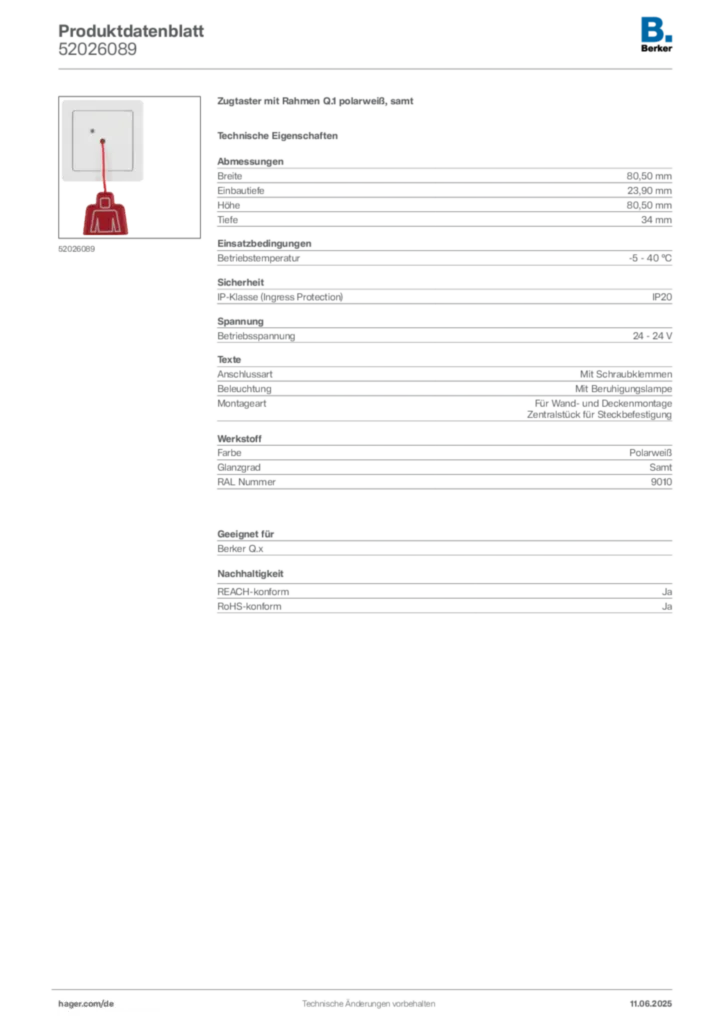 Berker Produktdatenblatt 52026089