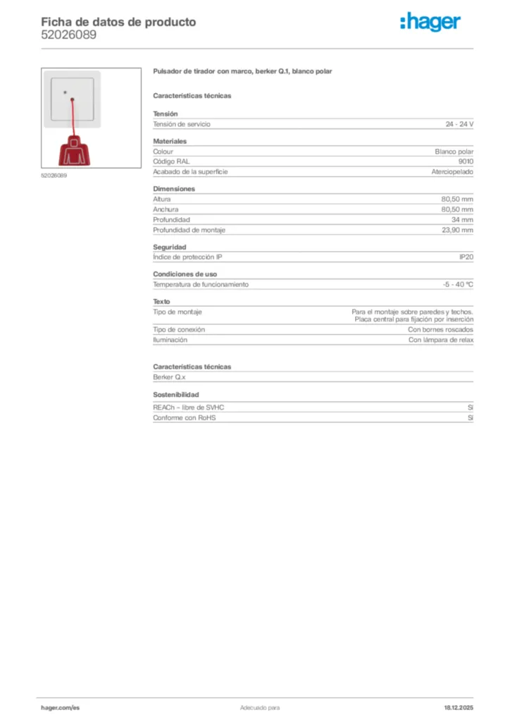 Imagen Hager Ficha de datos de producto 52026089 | Hager España