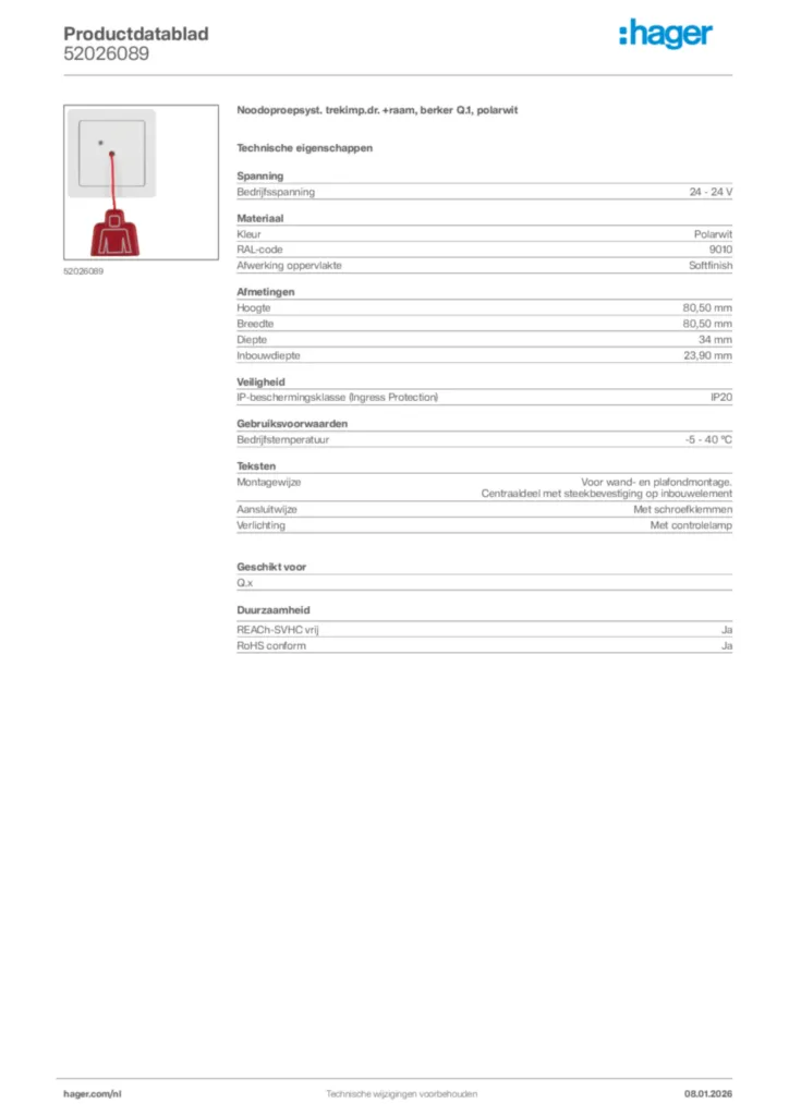 Afbeelding Hager Productdatablad 52026089 | Hager Nederland