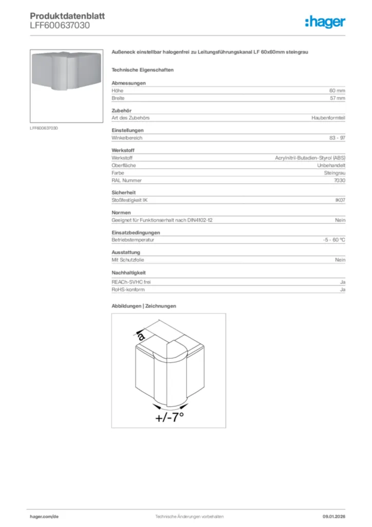 Bild Hager Produktdatenblatt LFF600637030 | Hager Deutschland