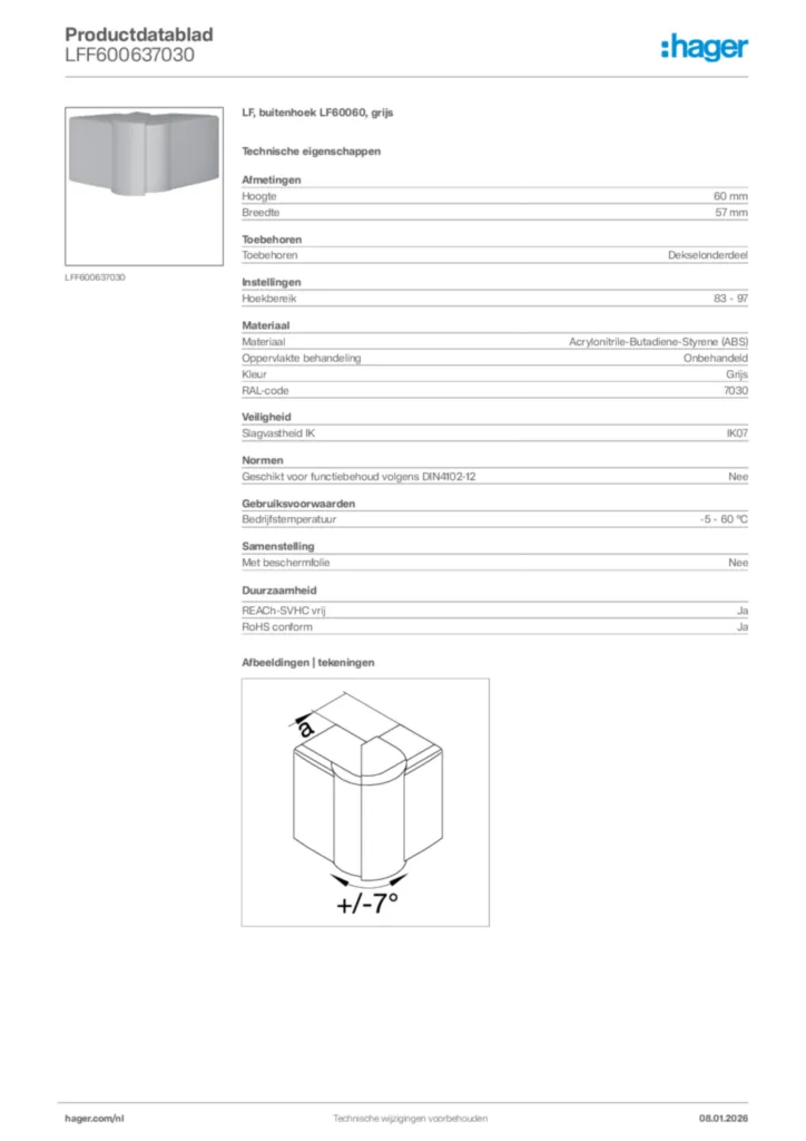 Afbeelding Hager Productdatablad LFF600637030 | Hager Nederland