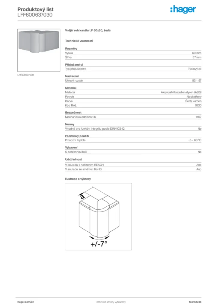 Obrázek Hager Product data sheet LFF600637030 | Hager