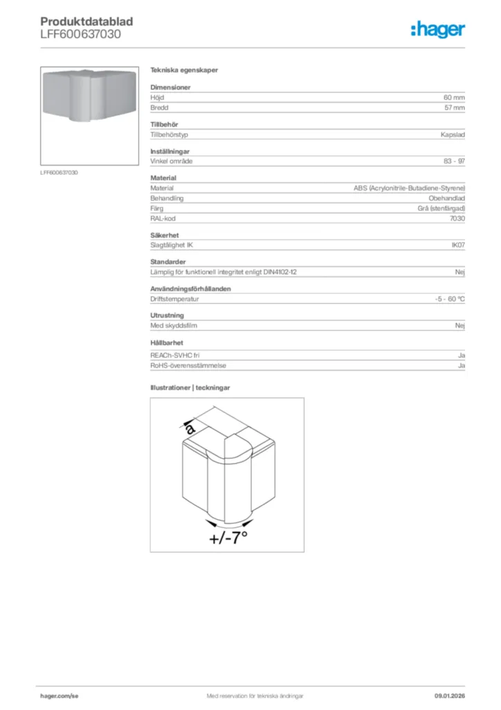 Bild Hager Produktdatablad LFF600637030 | Hager Sverige