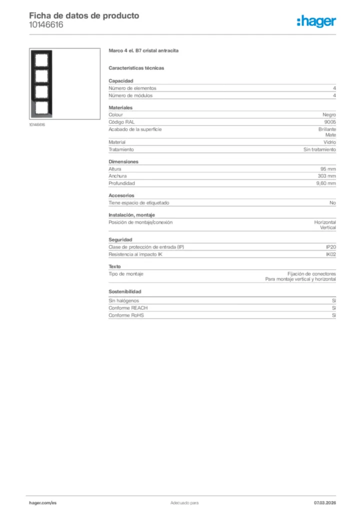 Imagen Hager Ficha de datos de producto 10146616 | Hager España