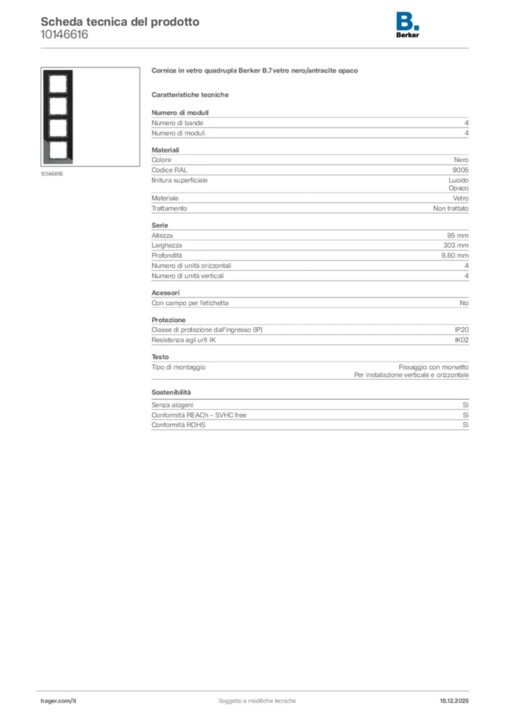 Immagine Berker Scheda tecnica del prodotto 10146616 | Hager Italia