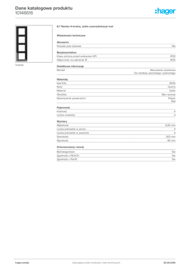 Zdjęcie Hager Karta katalogowa 10146616 | Hager Polska