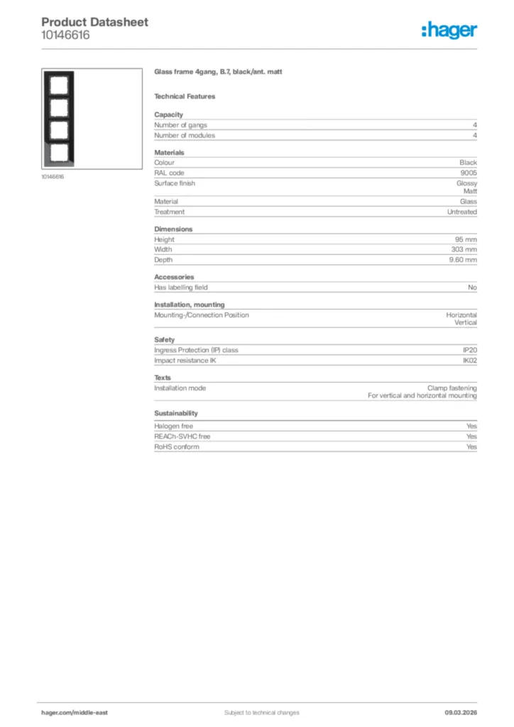 Image Hager Product data sheet 10146616  | Hager