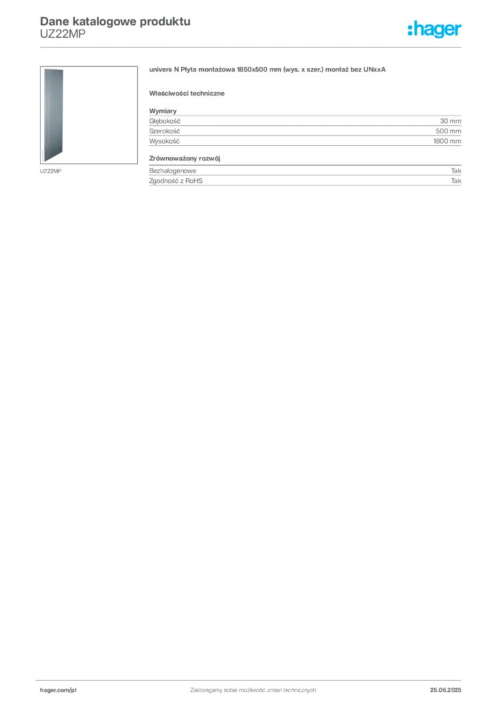 Zdjęcie Hager Karta katalogowa UZ22MP | Hager Polska