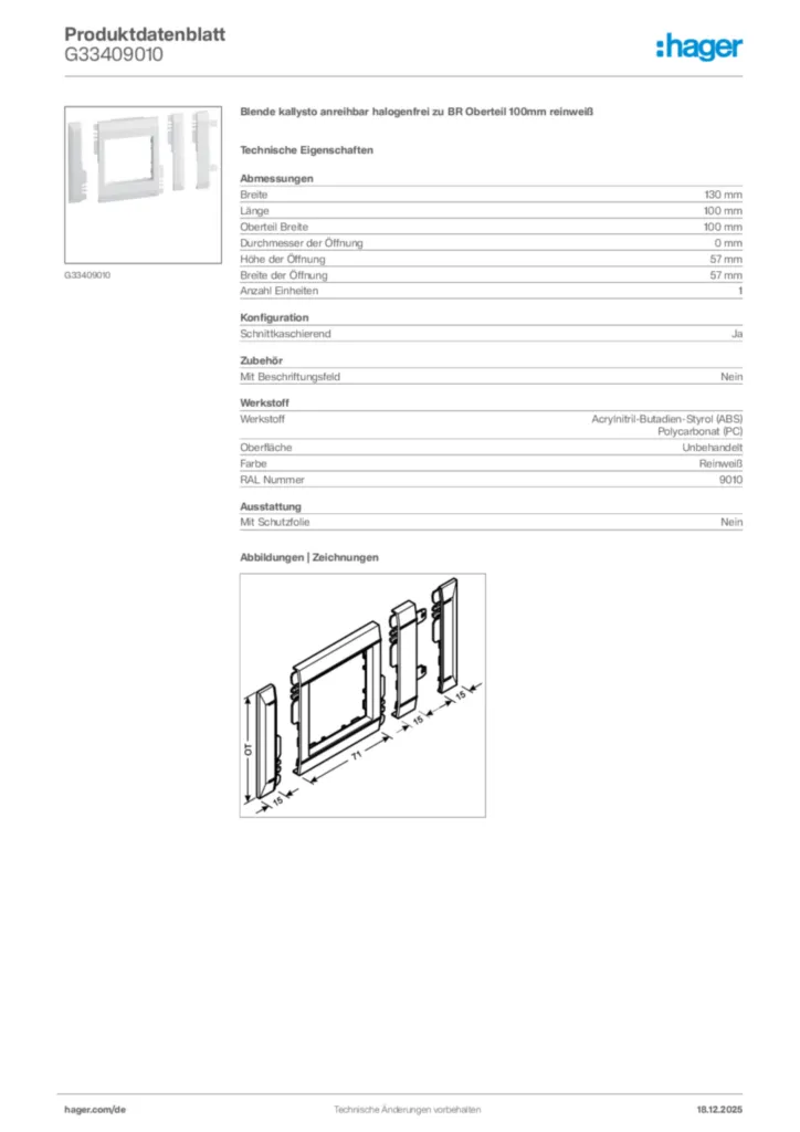 Bild Hager Produktdatenblatt G33409010 | Hager Deutschland