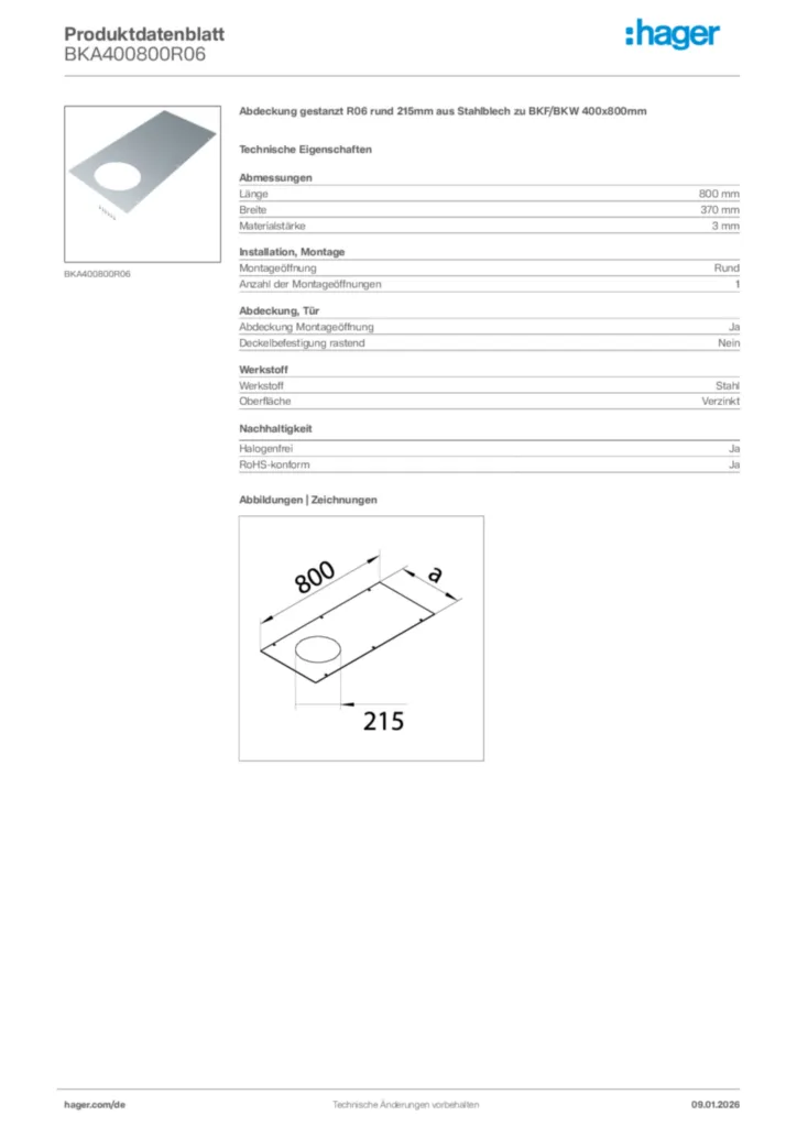 Bild Hager Produktdatenblatt BKA400800R06 | Hager Deutschland