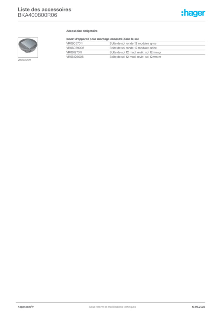 Image Hager Fiche technique du produit BKA400800R06 | Hager France