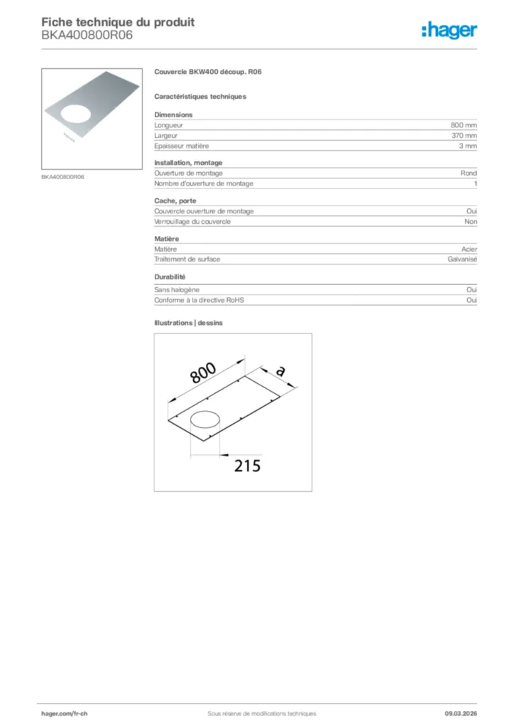Image Hager Fiche technique du produit BKA400800R06 | Hager Suisse