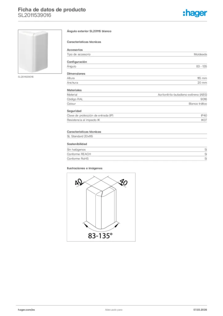 Imagen Hager Ficha de datos de producto SL2011539016 | Hager España