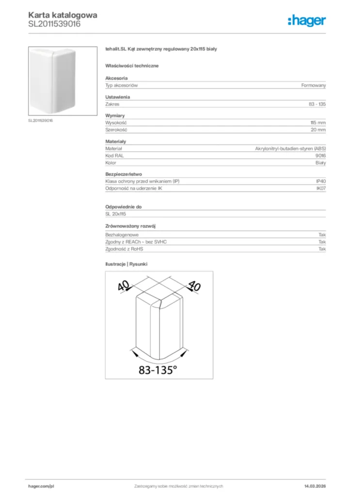 Zdjęcie Hager Karta katalogowa SL2011539016 | Hager Polska