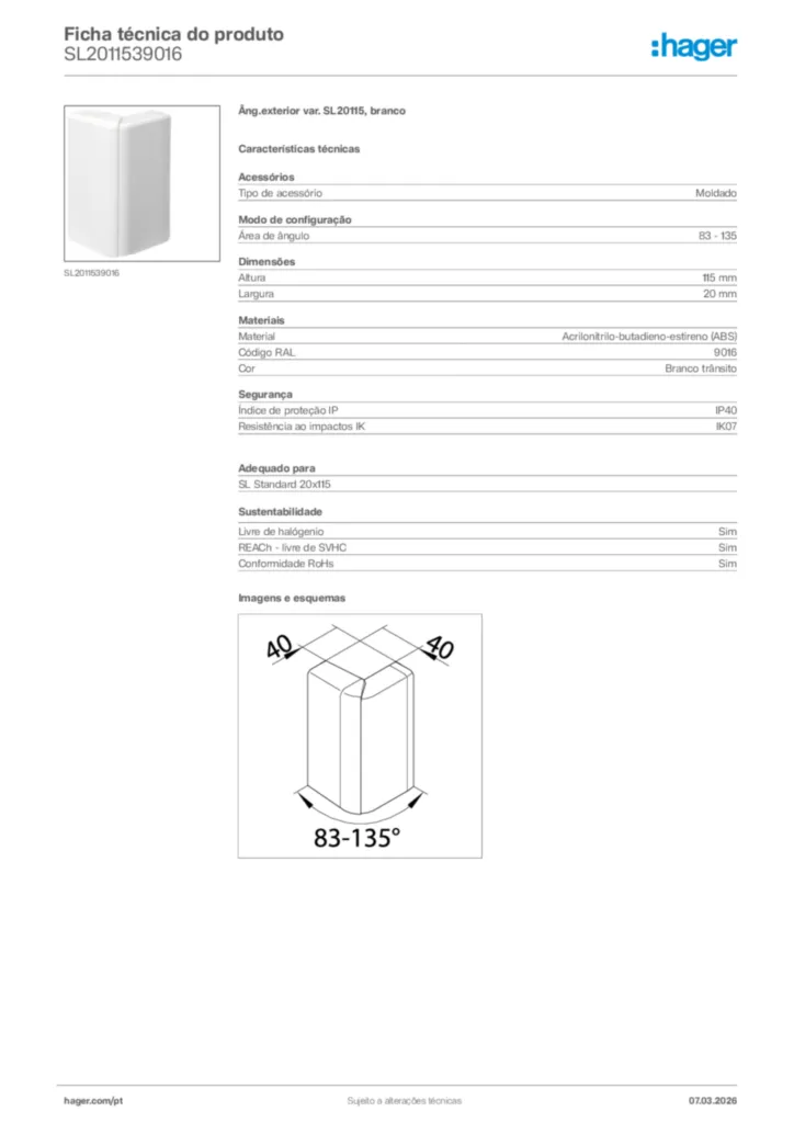 Imagem Hager Ficha técnica do produto SL2011539016 | Hager Portugal