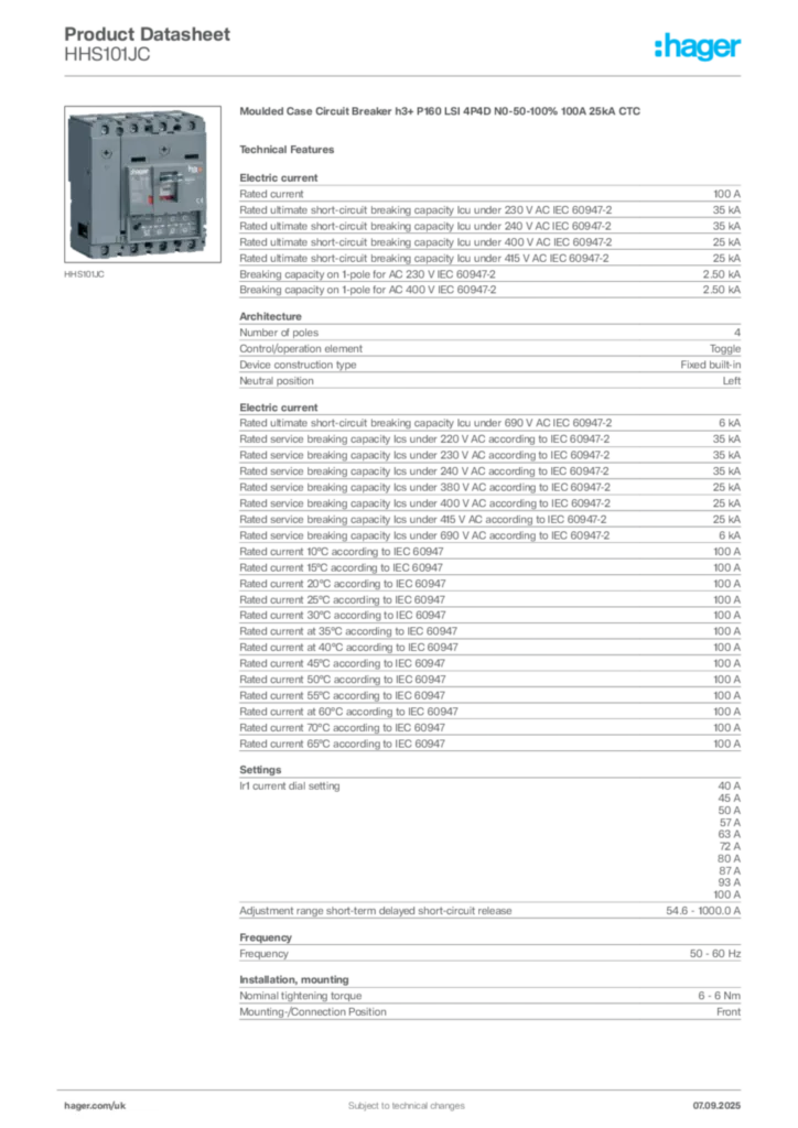 Image Hager Product data sheet HHS101JC  | Hager