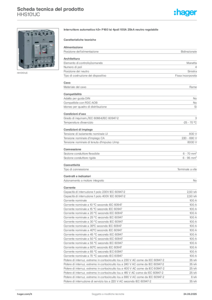 Immagine Hager Scheda tecnica del prodotto HHS101JC | Hager Italia