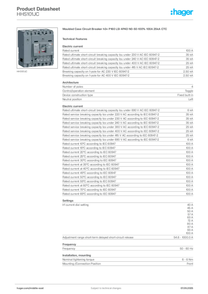 Image Hager Product data sheet HHS101JC  | Hager